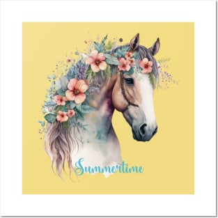 Summertime Horse With Flowers Posters and Art